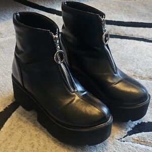 Black Ankle Boots with Zipper Detail